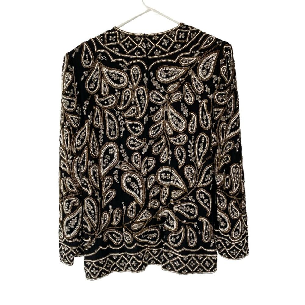 Carolyne Barton Nights Sequin Pearl Beaded Black Silk Lined Blouse size medium - Picture 5 of 13